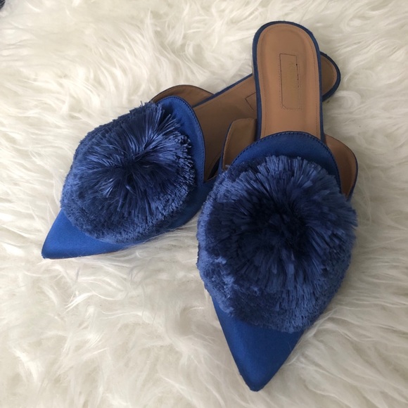 Aquazzura Shoes - Aquazurra powder puff slippers size 37.5 mint cond